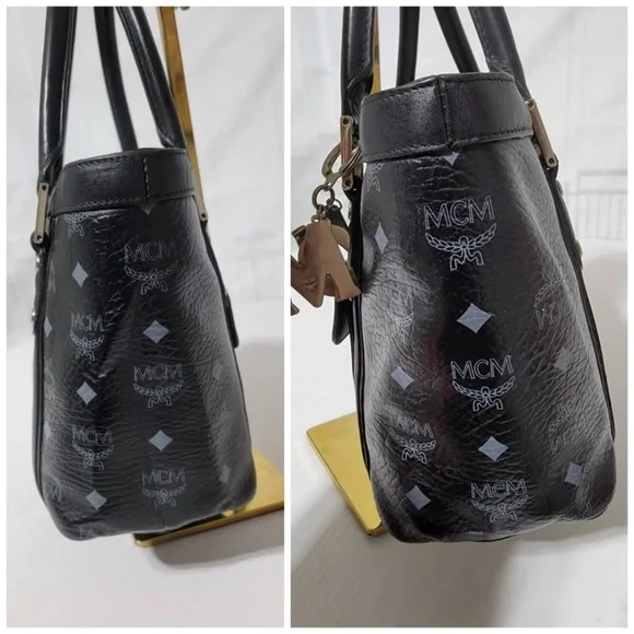 Authentic MCM Small Visetos Coated Canvas and Leather Pocket Tote Black - Picture 8 of 13